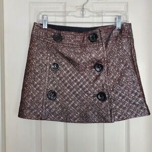 Express Design Studio Metallic Brocade Wrap Mini Skirt Size 6‎ Brown Silver